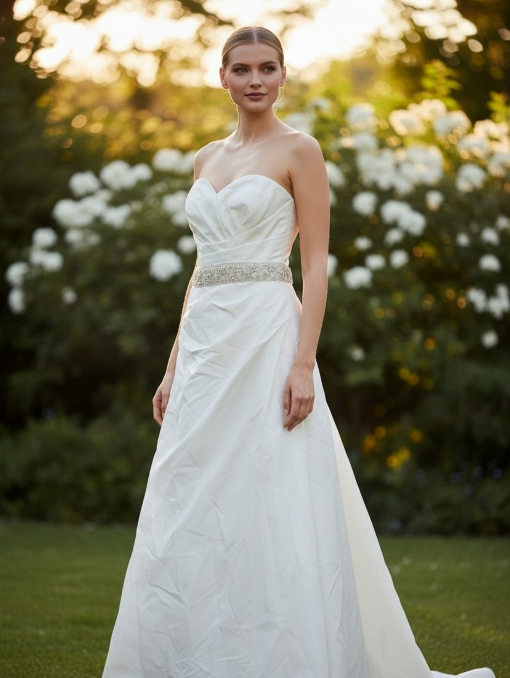 Essence of Australia Strapless White Taffeta Gown in Size 6/8